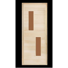 Дверь глухая с двумя стеклами (цвет бронза, каленое)  1900х700 мм, класс А, коробка из липы, ТМ "Бацькина баня", арт. 30405