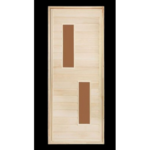 Дверь глухая с двумя стеклами (цвет бронза, каленое)  1900х700 мм, класс А, коробка из липы, ТМ "Бацькина баня", арт. 30405