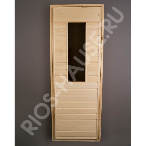 Дверь глухая со стеклом(цвет бронза, каленое)  1900х700, класс А, коробка из липы, ТМ "Бацькина баня", арт. 30404